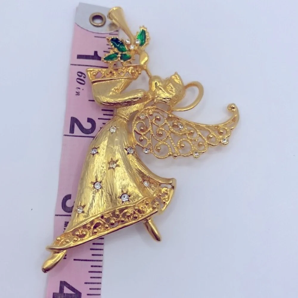 Vintage Large Gold Tone Angel Brooch